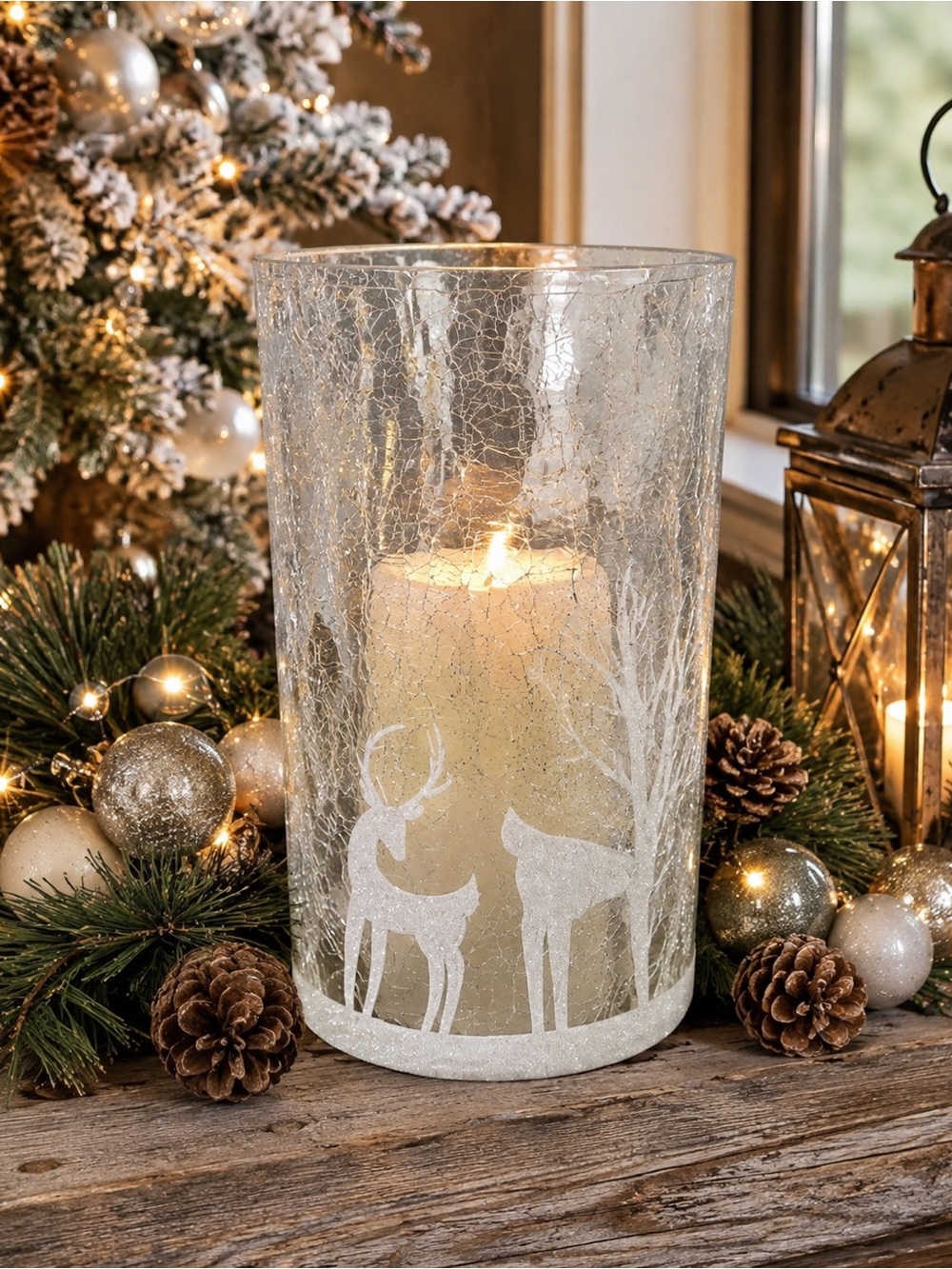 Yankee Candle Shimmering Forest Wonderland Glitter Crackle Large Glass 8" Pillar
